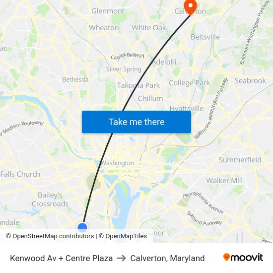 Kenwood Av at Centre Plaza to Calverton, Maryland map