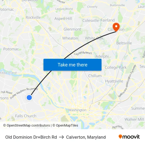 Old Dominion Dr+Birch Rd to Calverton, Maryland map