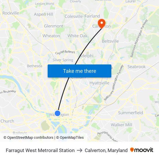 Farragut West  Metrorail Station to Calverton, Maryland map