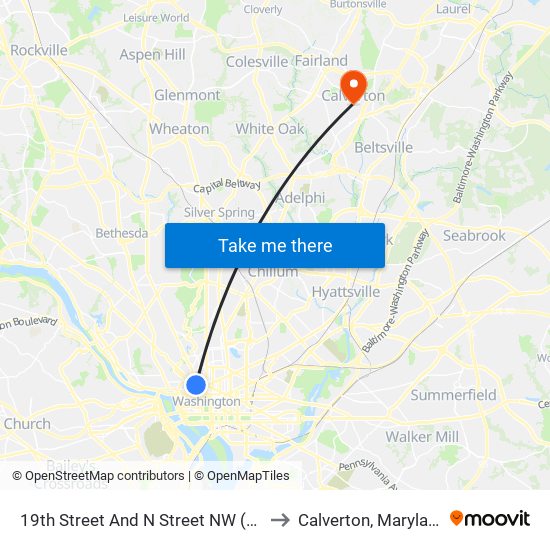 19th Street And N Street NW (Sb) to Calverton, Maryland map