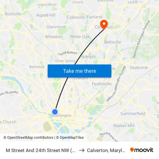 M Street And 24th Street NW (Wb) to Calverton, Maryland map