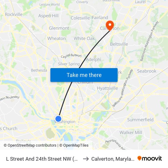 L Street And 24th Street NW (Wb) to Calverton, Maryland map