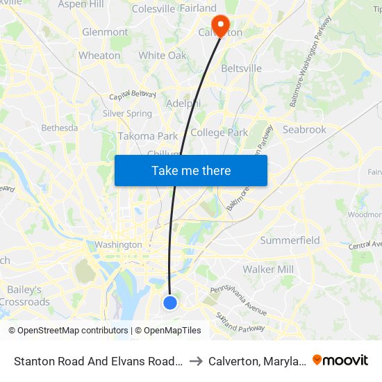 Stanton Road And Elvans Road SE to Calverton, Maryland map