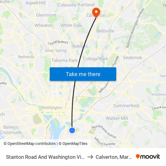 Stanton Road And Washington View Apts to Calverton, Maryland map