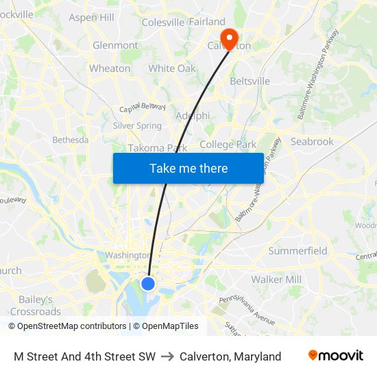 M Street And 4th Street SW to Calverton, Maryland map