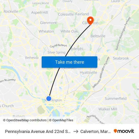 Pennsylvania Avenue And 22nd Street NW to Calverton, Maryland map