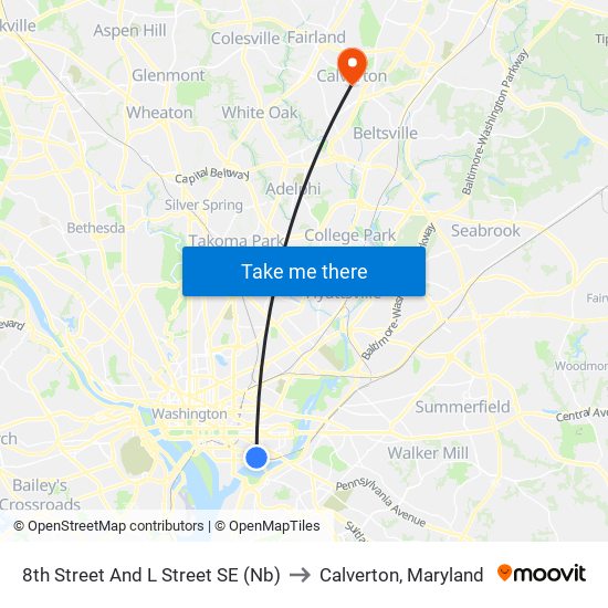 8th Street And L Street SE (Nb) to Calverton, Maryland map