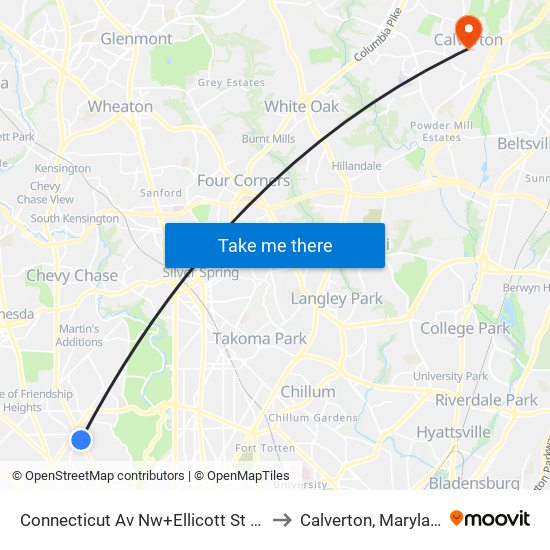 Connecticut Av Nw+Ellicott St NW to Calverton, Maryland map