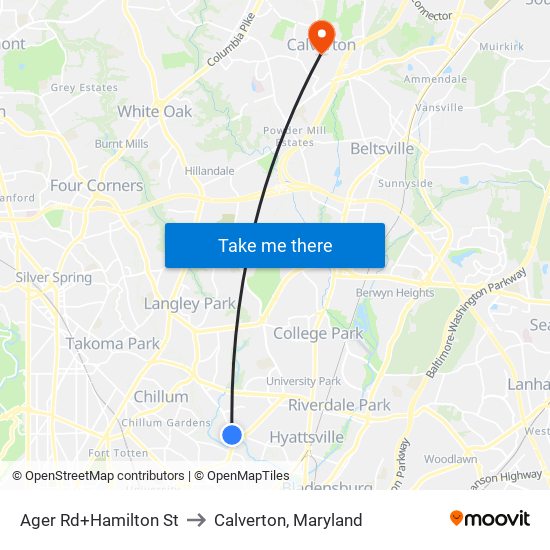 Ager Rd+Hamilton St to Calverton, Maryland map