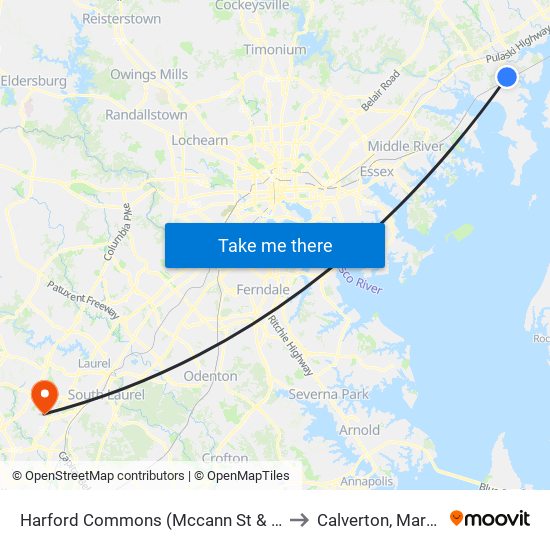 Harford Commons (Mccann St & Starr St) to Calverton, Maryland map