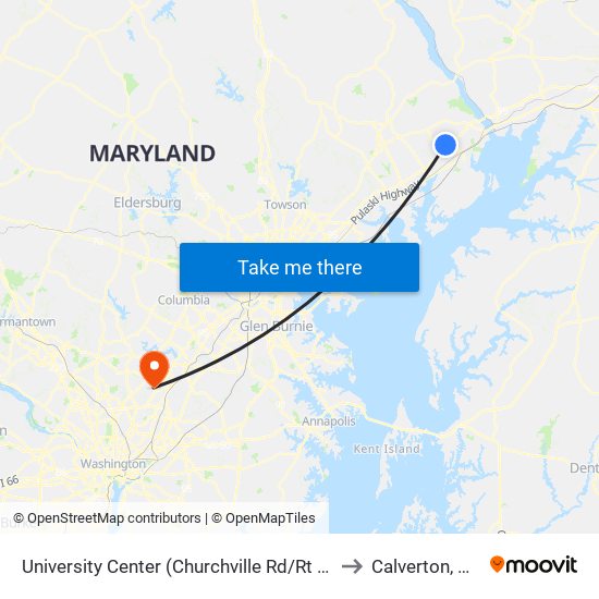 University Center (Churchville Rd/Rt 22 & Technology Dr) to Calverton, Maryland map