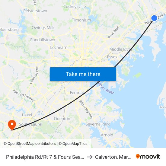 Philadelphia Rd/Rt 7 & Fours Seasons Dr to Calverton, Maryland map