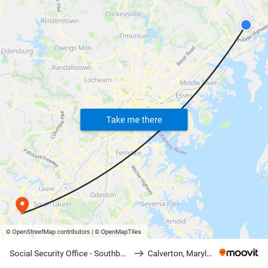 Social Security Office - Southbound to Calverton, Maryland map