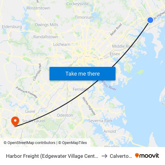 Harbor Freight (Edgewater Village Center / 1807 Pulaski Hwy / Stop Is on Us 40) to Calverton, Maryland map