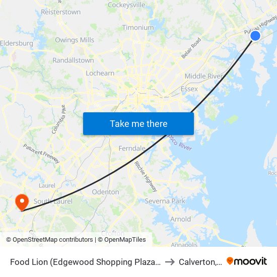 Food Lion (Edgewood Shopping Plaza / Hanson Rd & Edgewood Rd) to Calverton, Maryland map