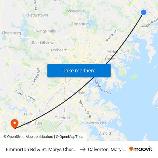 Emmorton Rd & St. Marys Church Rd to Calverton, Maryland map