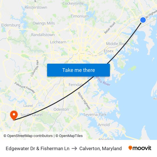 Edgewater Dr & Fisherman Ln to Calverton, Maryland map