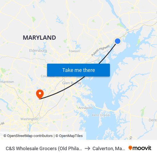 C&S Wholesale Grocers (Old Philadelphia Rd) to Calverton, Maryland map