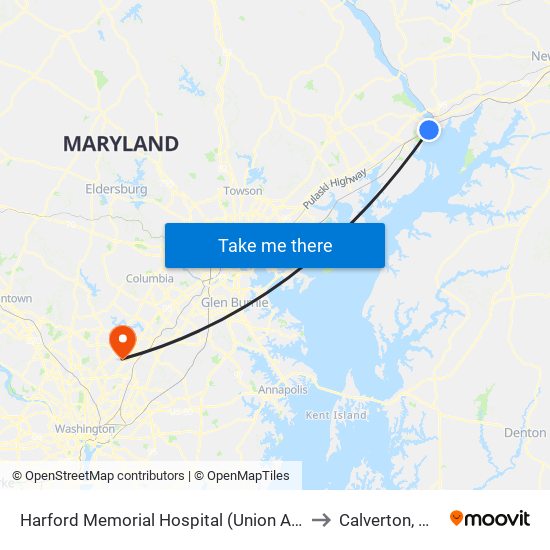 Harford Memorial Hospital (Union Ave & Revolution St) to Calverton, Maryland map