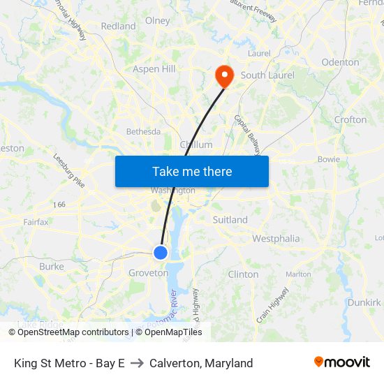 King St Metro - Bay E to Calverton, Maryland map