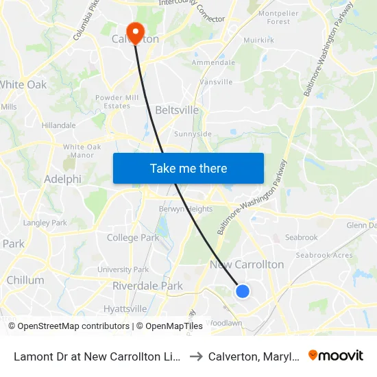 Lamont Dr at New Carrollton Library to Calverton, Maryland map