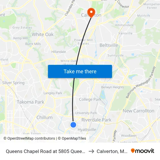 Queens Chapel Road at 5805 Queens Chapel Road to Calverton, Maryland map