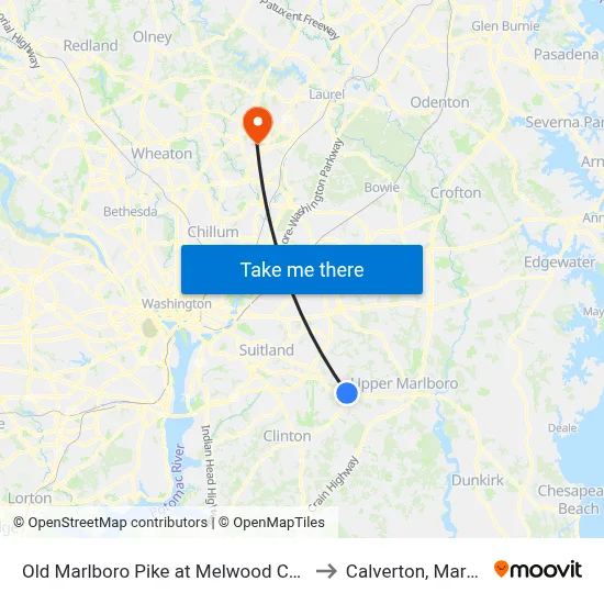 Old Marlboro Pike at Melwood Chapel Ln to Calverton, Maryland map