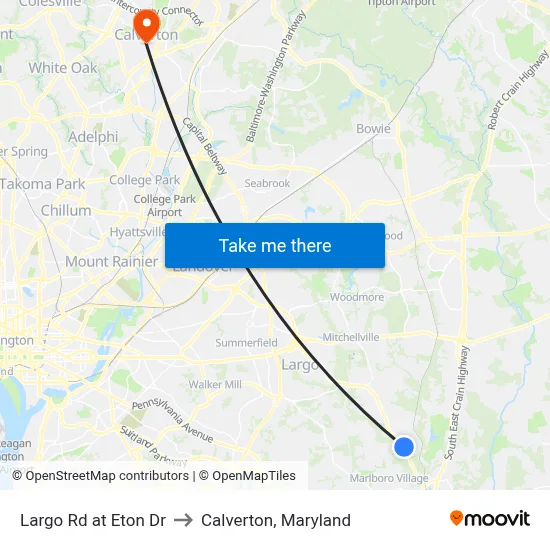 Largo Rd at Eton Dr to Calverton, Maryland map