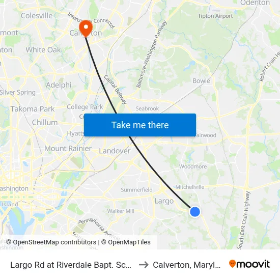 Largo Rd at Riverdale Bapt. School to Calverton, Maryland map