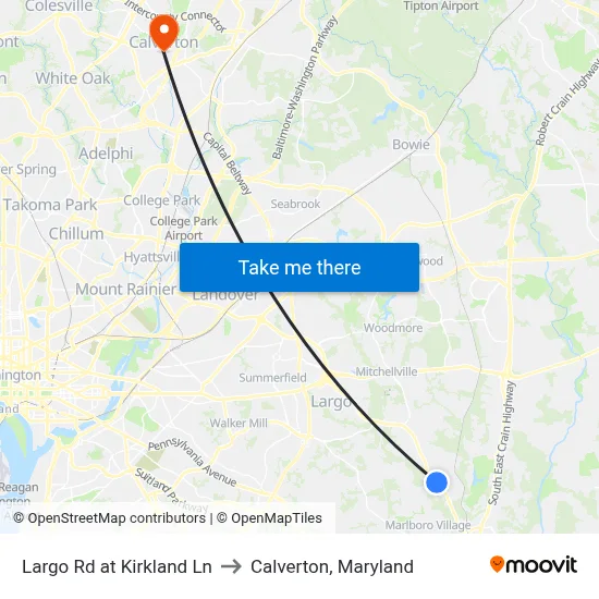 Largo Rd at Kirkland Ln to Calverton, Maryland map