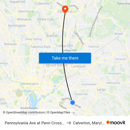 Pennsylvania Ave at Penn Crossing Dr to Calverton, Maryland map