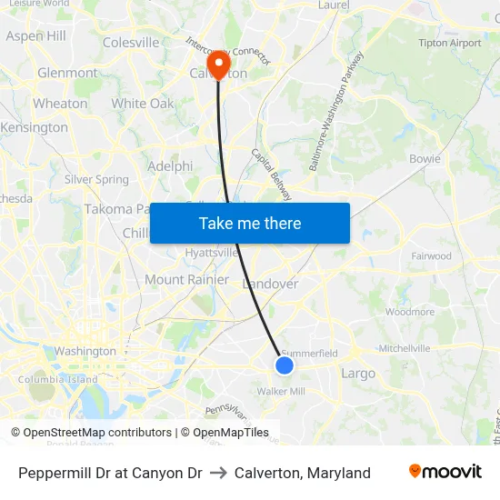 Peppermill Dr at Canyon Dr to Calverton, Maryland map