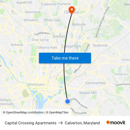 Capital Crossing Apartments to Calverton, Maryland map