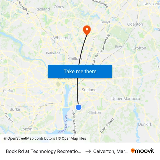 Bock Rd at Technology Recreation Complex to Calverton, Maryland map