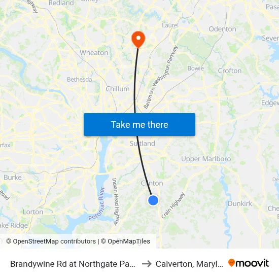 Brandywine Rd at Northgate Parkway to Calverton, Maryland map