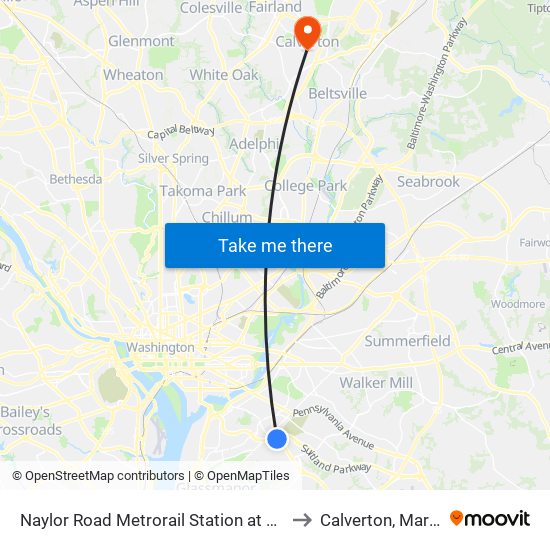 Naylor Road Metrorail Station at Bus Bay H to Calverton, Maryland map