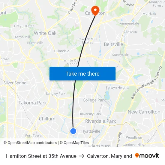 Hamilton Street at 35th Avenue to Calverton, Maryland map