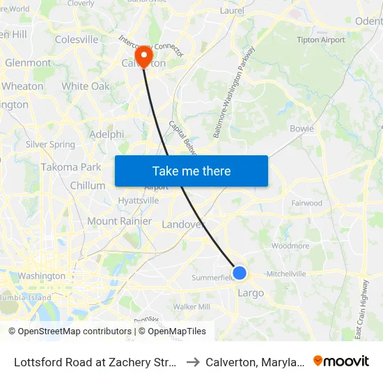 Lottsford Road at Zachery Street to Calverton, Maryland map