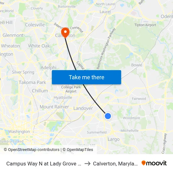 Campus Way N at Lady Grove Rd to Calverton, Maryland map