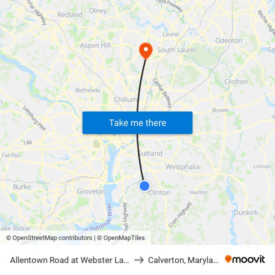 Allentown Road at Webster Lane to Calverton, Maryland map