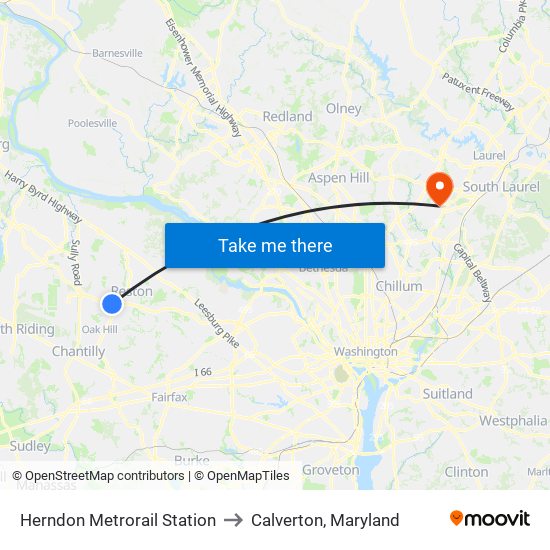 Herndon Metrorail Station to Calverton, Maryland map