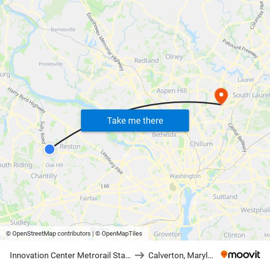 Innovation Center Metrorail Station to Calverton, Maryland map