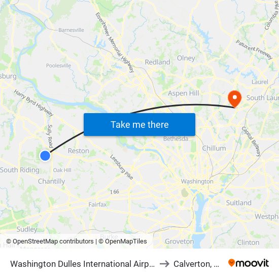 Washington Dulles International Airport Metrorail Station to Calverton, Maryland map