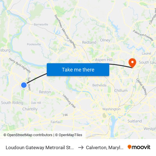 Loudoun Gateway Metrorail Station to Calverton, Maryland map
