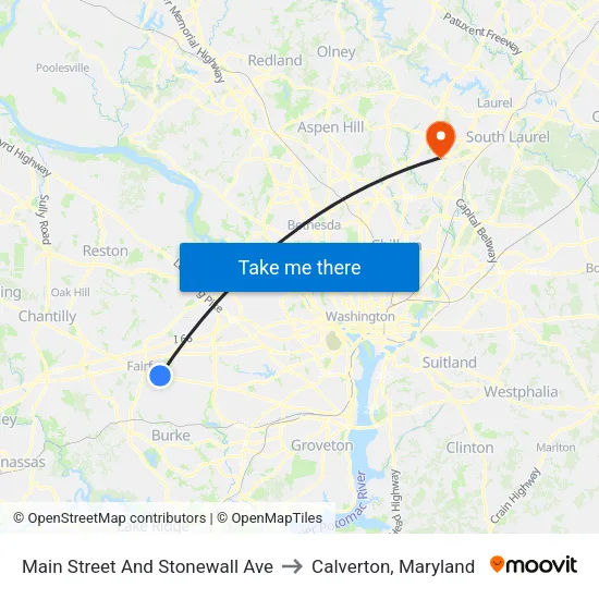 Main Street And Stonewall Ave to Calverton, Maryland map