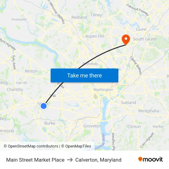 Main Street Market Place to Calverton, Maryland map