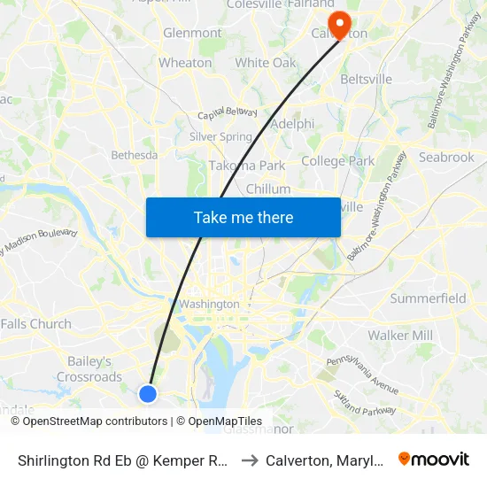 Shirlington Rd Eb @ Kemper Rd FS to Calverton, Maryland map