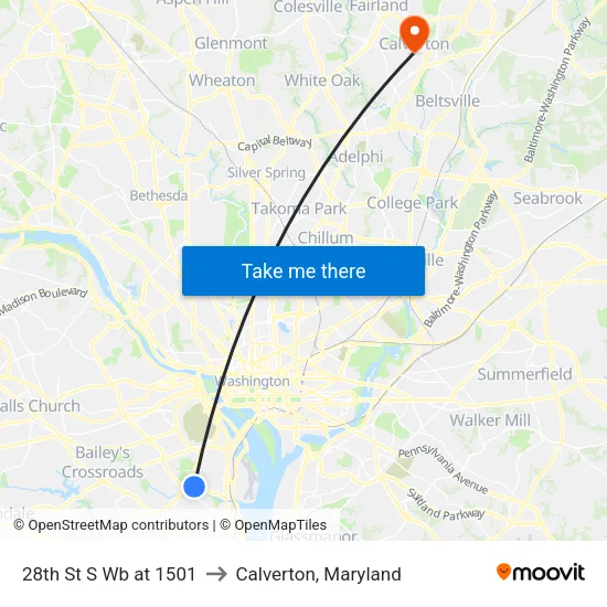 28th St S Wb at 1501 to Calverton, Maryland map