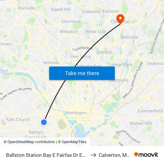 Ballston Station Bay E Fairfax Dr Eb @ N Stuart St to Calverton, Maryland map