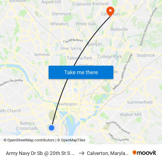 Army Navy Dr Sb @ 20th St S Ns to Calverton, Maryland map